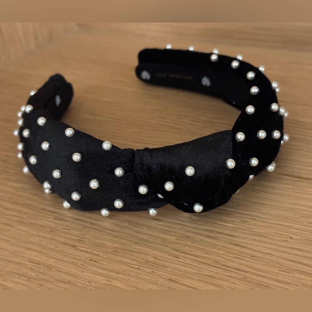 LELE SADOUGHI Black Velvet with Pearl Women’s Knotted Headband